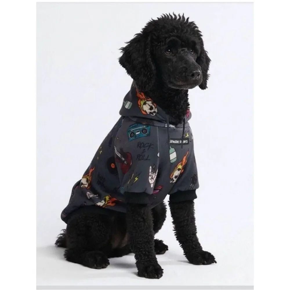 Rock & Roll Charcoal Hoodie for Dogs SPARK PAWS